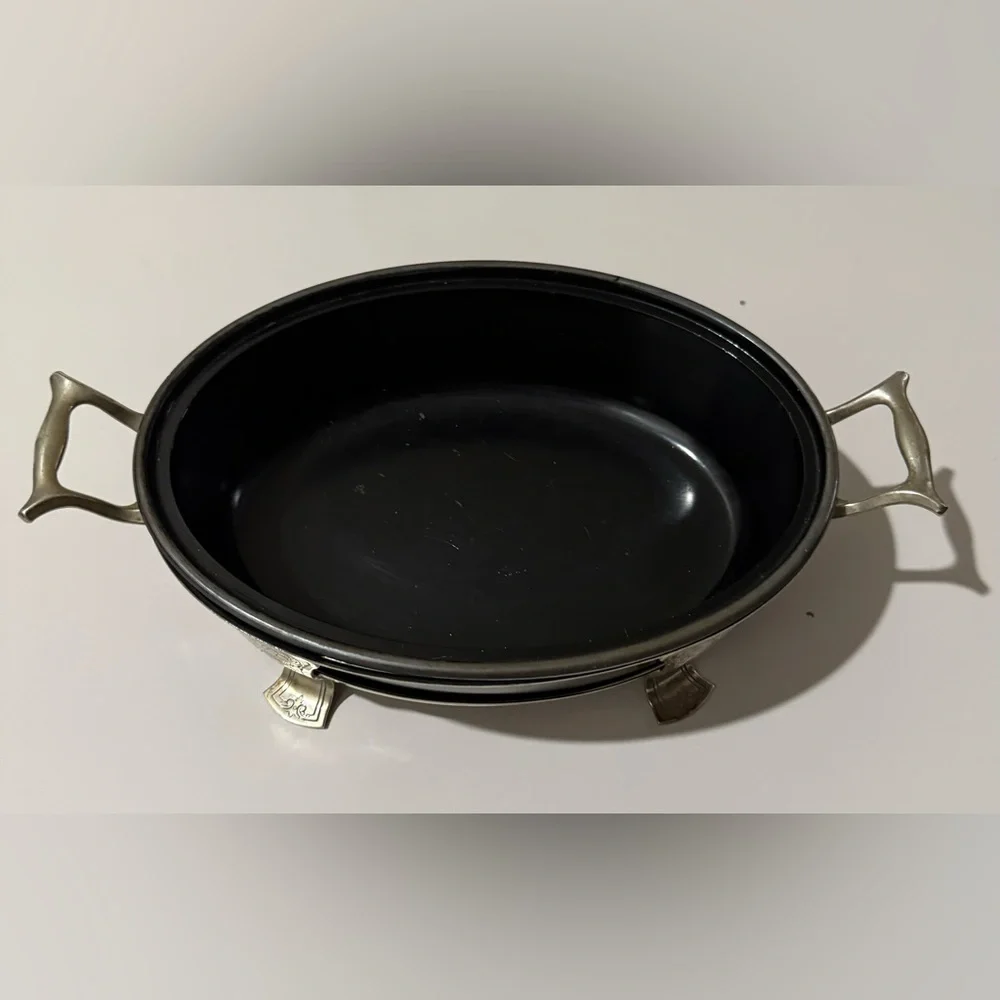 Black Serving Dish with Silver Stand.